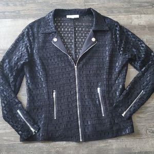 Keren Hart Eyelet Full Zip Moto Style Jacket Black